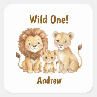 Sticker Carré Animaux de Safari Fou de Toi Nom Personnalisé