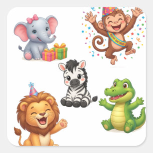 Sticker Carré Animaux de safari mignons Cartoon Train Enfants An
