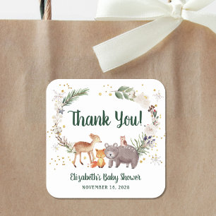 Sticker Carré Animaux des bois Baby shower d'hiver Merci
