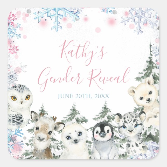 Sticker Carré Animaux d'hiver - Révélation de genre Lui ou elle  (Devant)