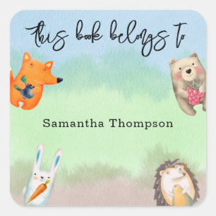 Sticker Carré Animaux forestiers - ce livre appartient à