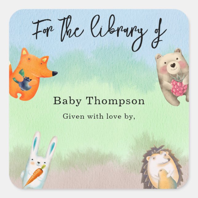 Sticker Carré Animaux forestiers - pour la bibliothèque de (Devant)