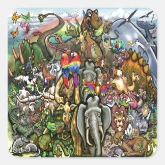 Sticker Carré Animaux grands et petits