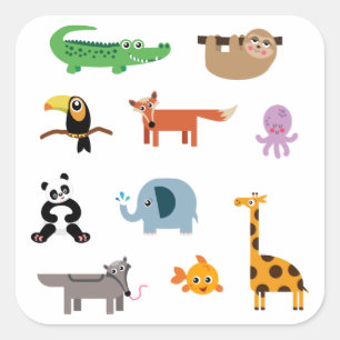 Sticker Carré Animaux mignons - Animaux sauvages