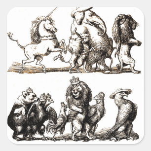 Sticker Carré Animaux Mignons Art Licorne Eléphant Lion Zoo