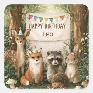 Sticker Carré Animaux mignons célébrant un anniversaire avec une