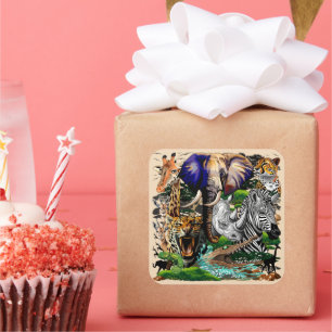 Sticker Carré Animaux sauvages de la Savane africaine