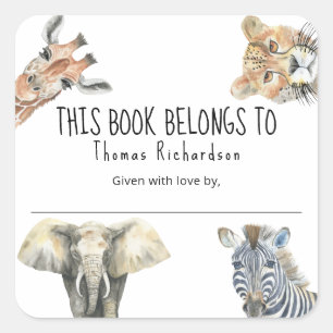 Sticker Carré Animaux sauvages de safari - Ce livre appartient à