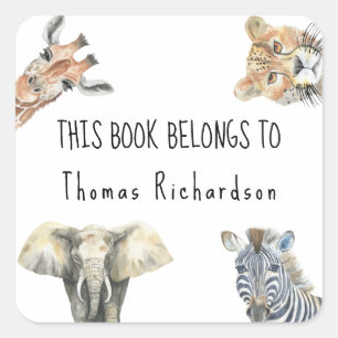 Sticker Carré Animaux sauvages de safari - Ce livre appartient à