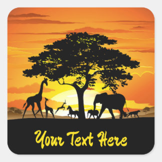 Sticker Carré Animaux sauvages sur le coucher de soleil de la sa