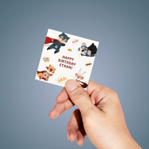 Sticker Carré Animaux Super-héros Animaux de Fête Mignons Annive