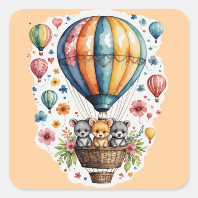 Sticker Carré Animaux sur un ballon (Devant)