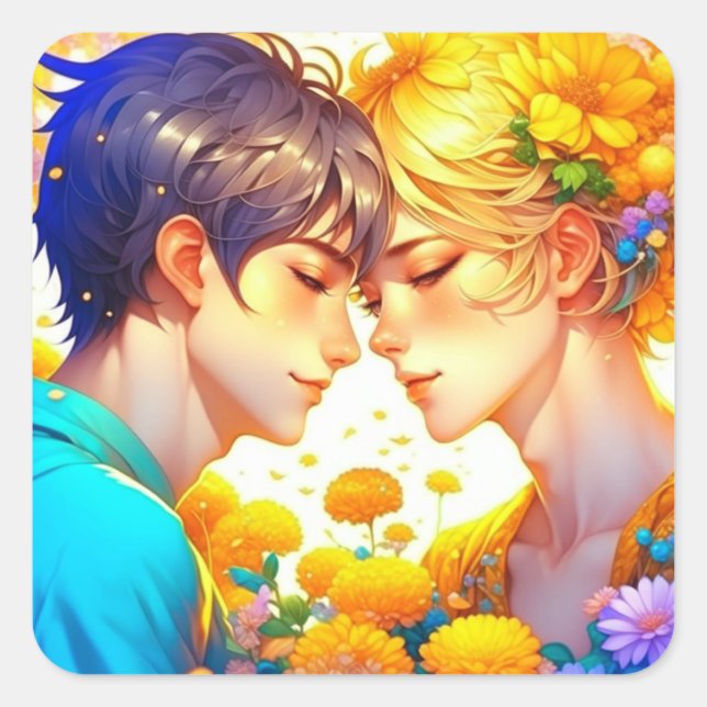 Sticker Carré Anime Boy and Girl in Love Romantic Flirty (Devant)