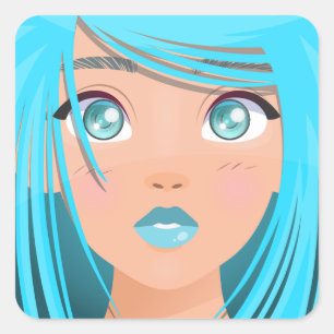 STICKER CARRÉ ANIME CARTOON GIRL