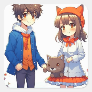 Sticker Carré Anime Couple Romantique Noël personnalisé