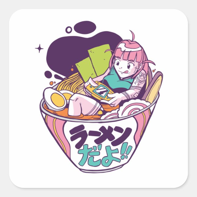STICKER CARRÉ ANIME DE JEU RAMEN (Devant)
