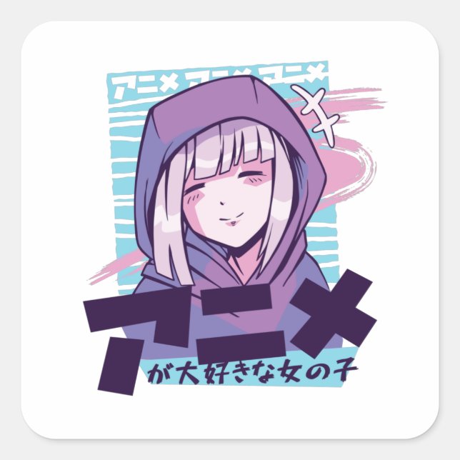 Sticker Carré Anime fille en amour (Devant)