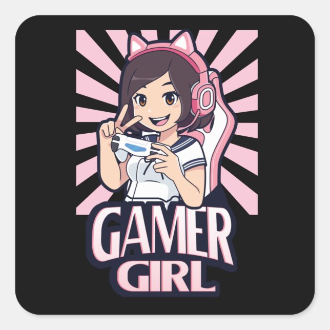 Sticker Carré Anime Gamer Girl Gaming Girl Gift (Devant)