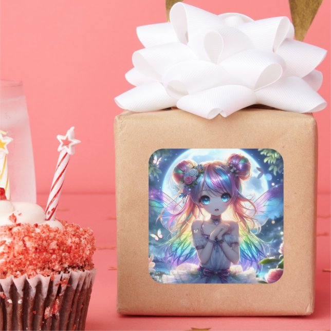 Sticker Carré Anime Girl Arc-en-ciel Chanter Lune Fée (Fête)