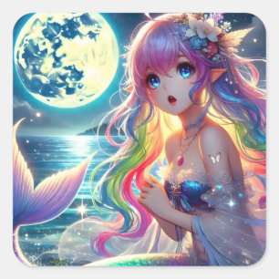 Sticker Carré Anime Girl chanter Moonlight Pixie Rainbow Mermaid