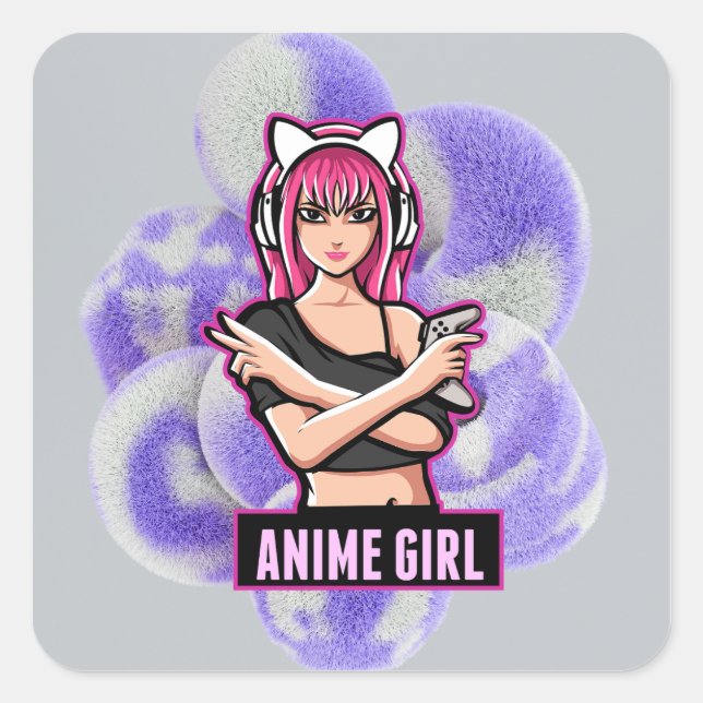 Sticker Carré Anime Girl | Cute Aesthetic Character Illustration (Devant)