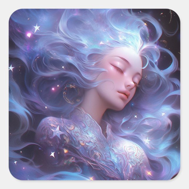 Sticker Carré Anime Girl Fabriquée En Étoiles (Devant)