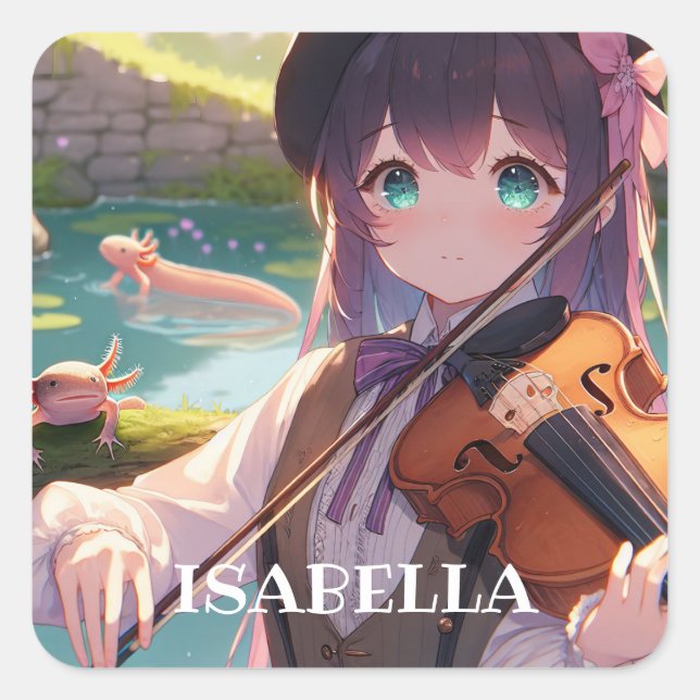 Sticker Carré Anime Girl Jouer le violon Personnalisé (Devant)