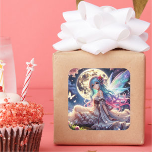 Sticker Carré Anime Girl Moon Fairy Princesse dans le jardin