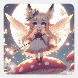 Sticker Carré Anime Girl Pixie Hippie Lune Fée
