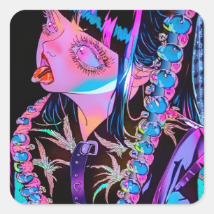 Sticker Carré Anime Girl Sticking Her Tongue Out