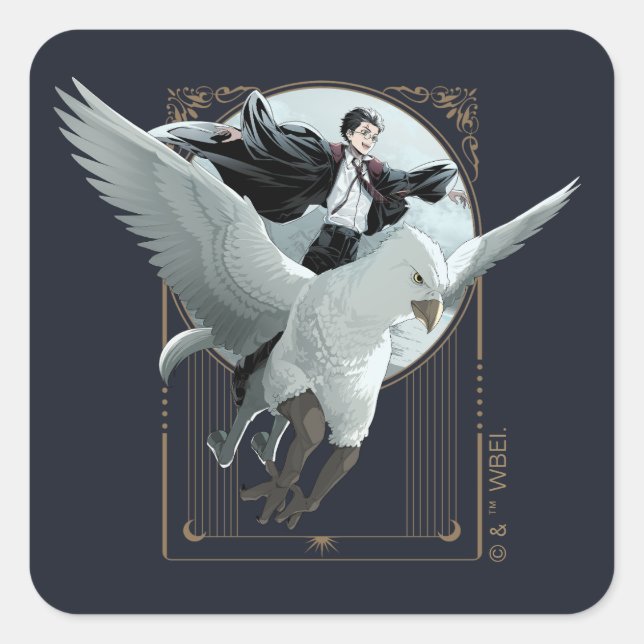 Sticker Carré Anime HARRY POTTER™ Vol avec Buckbeak (Devant)