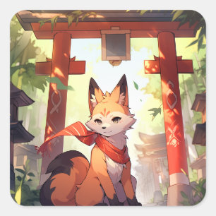 Sticker Carré Anime Kitsune Cute Fox Imaginaire Art