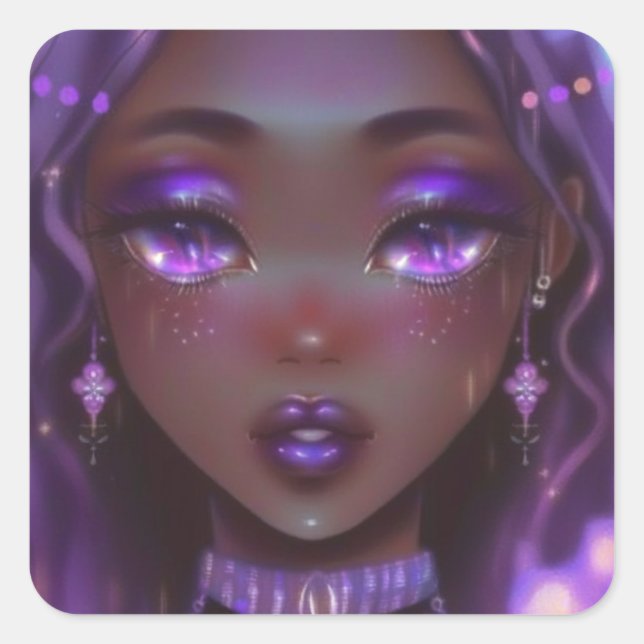 Sticker Carré Anime mauve douce fille (Devant)