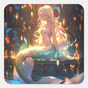 Sticker Carré Anime Mermaid Girl Imaginaire Art