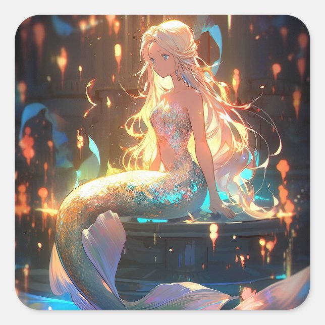 Sticker Carré Anime Mermaid Girl Imaginaire Art (Devant)