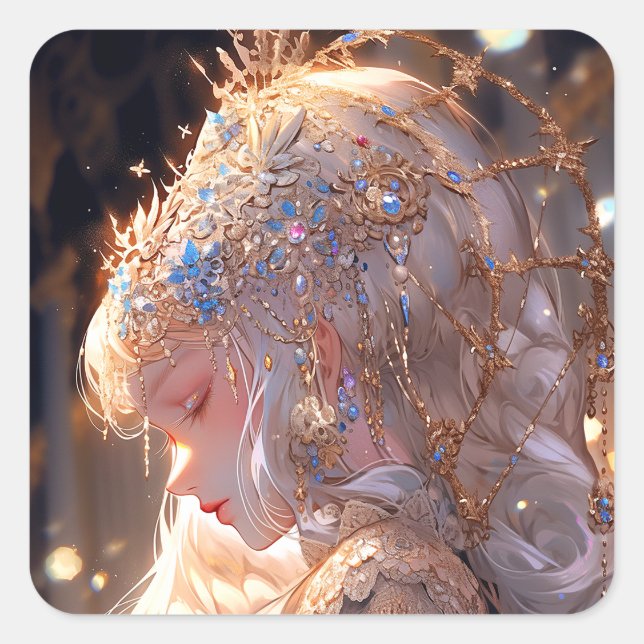 Sticker Carré Anime Princess Girl Imaginaire Art (Devant)