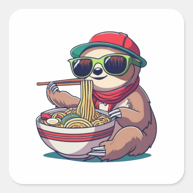 Sticker Carré Anime Sloth Mange Ramen (Devant)