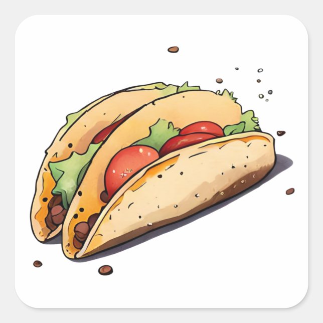 Sticker Carré Anime Style aquarelle mexicaine Taco Clip art (Devant)