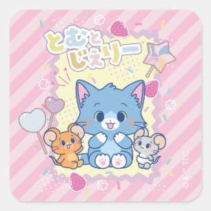 Sticker Carré Anime Tom et Jerry Strawberry Fun