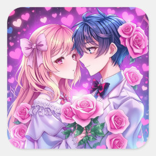 Sticker Carré Anime Valentine's Day Garçon et fille Romantique G