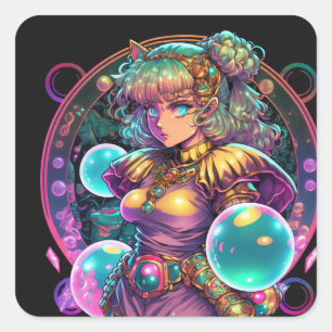 Sticker Carré Anime Warrior Prêt à combattre