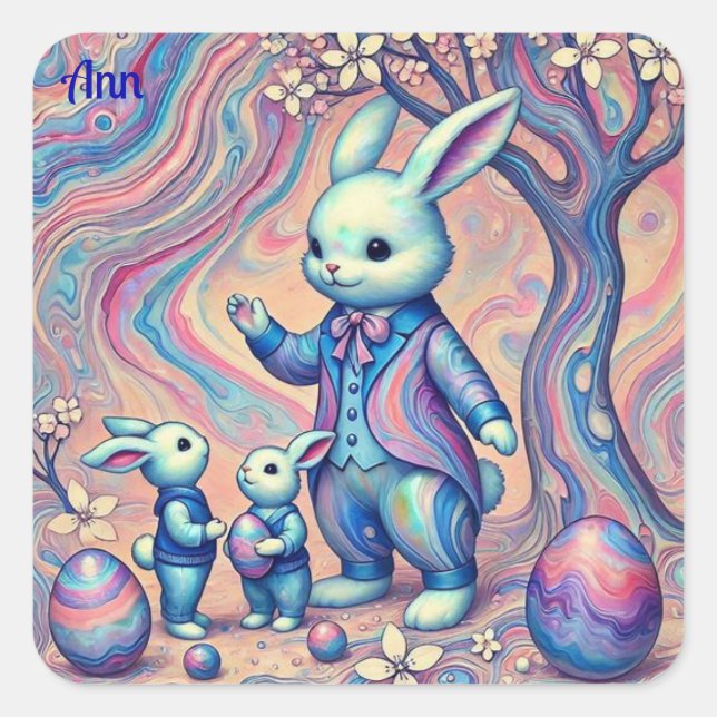 Sticker Carré ANN ~ EASTER BUNNY et ses enfants ~ (Devant)
