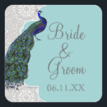 Sticker Carré Anna Liese Peacock Damask - Blue Grey Matching Sea<br><div class="desc">Cet autocollant peut être utilisé comme sceau de correspondance pour n'importe quelle invitation AnnaLiese Damask ou utilisé pour les sacs de Fête des mariées, toppers de cupcake ou d'autres utilisations. Une belle invitation romantique pour la mariée qui penche vers le contemporain avec une petite touche de tradition. Le motif damassé...</div>