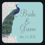 Sticker Carré Anna Liese Peacock Damask - Blue Grey Matching Sea<br><div class="desc">Cet autocollant peut être utilisé comme sceau de correspondance pour n'importe quelle invitation AnnaLiese Damask ou utilisé pour les sacs de Fête des mariées, toppers de cupcake ou d'autres utilisations. Une belle invitation romantique pour la mariée qui penche vers le contemporain avec une petite touche de tradition. Le motif damassé...</div>