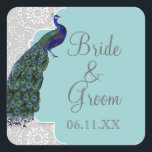 Sticker Carré Anna Liese Peacock Damask - Blue Grey Matching Sea<br><div class="desc">Cet autocollant peut être utilisé comme sceau de correspondance pour n'importe quelle invitation AnnaLiese Damask ou utilisé pour les sacs de Fête des mariées, toppers de cupcake ou d'autres utilisations. Une belle invitation romantique pour la mariée qui penche vers le contemporain avec une petite touche de tradition. Le motif damassé...</div>