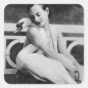 Sticker Carré Anna Pavlova avec son cygne de compagnie Jack, ver