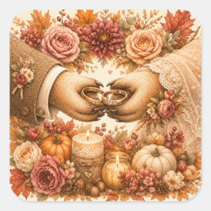 Sticker Carré Anneaux de mariage de hérisson mignon automne coup