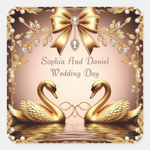 Sticker Carré Anneaux Floraux Cygne Blanc Thème Mariage