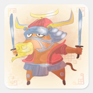 Sticker Carré Année aquarelle du x, Samurai