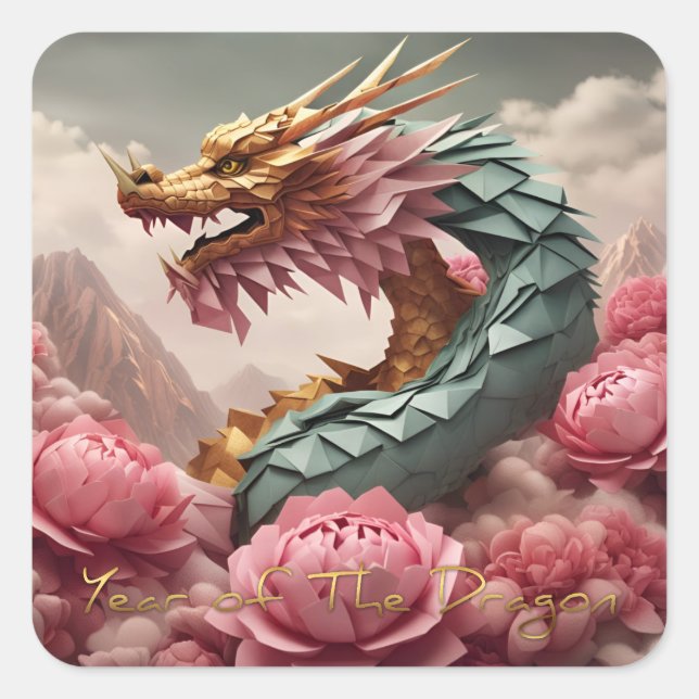 Sticker Carré Année Dragon Chinoise Vietnamienne 2024 SqS (Devant)